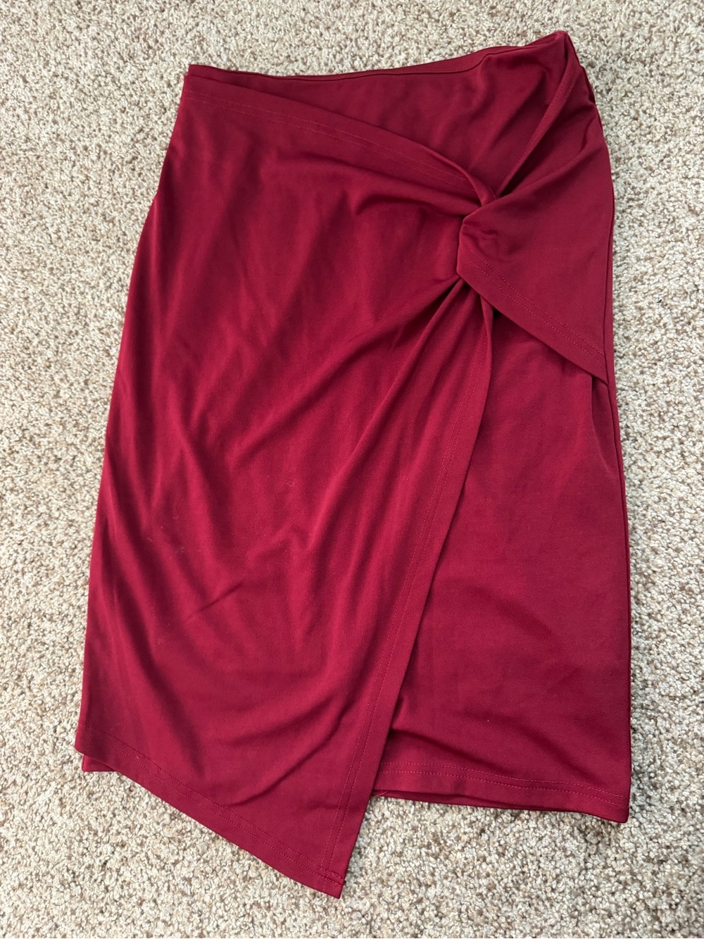 Knot-Detail Midi Skirt in Deep Burgundy
